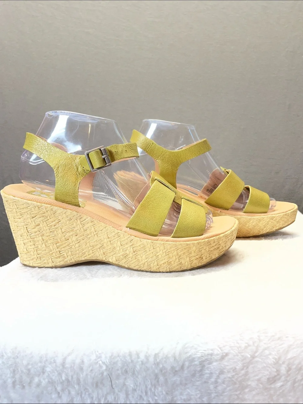 Kork-Ease‎ Olive Leather Espadrille Wedge Sandals